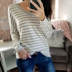Soft Brushed Top Gray Ivory Dolman Sleeve Top